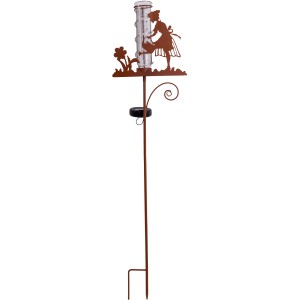 Näve LED piquet de terre solaire pluviomètre, brun, 95cm, avec motif fille et guirlande lumineuse.