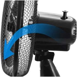 Gros plan : Ventilateur de table Emerio noir avec fonction pivotante.