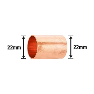 Manicotto a saldare in rame, Ø 22 mm, per il collegamento di tubi in rame.