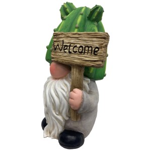 Dekofigur Wichtel Kaktus mit Welcome-Schild, 39,5 cm, für die Gartendekoration.