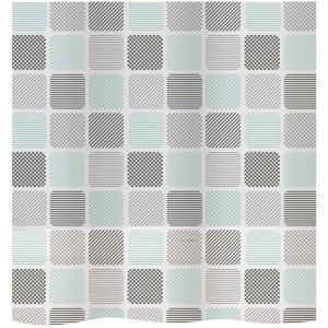 Diaqua Duschvorhang Quadro mit Muster aus Quadraten und Streifen in Grau und Mint, 180x200 cm.