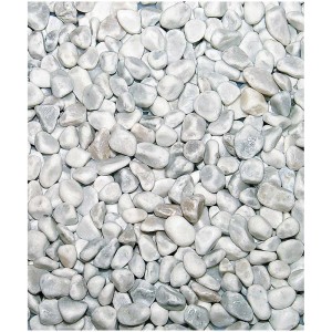 Gravier décoratif blanc Bianco Carrara, grain de 3-8 mm, idéal pour le jardin et l'aménagement paysager.