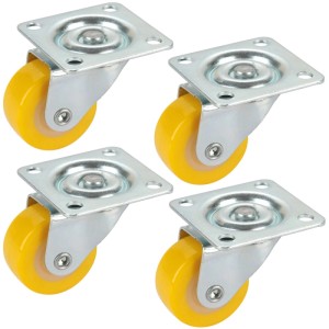 Doerner + Helmer Lenkrollen-Set, 4 gelbe Polyurethan Rollen mit Stahlgehäuse.