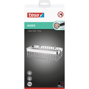 Tesa Mensola bagno Aluxx, cromata. Cesto rettangolare in filo metallico per montaggio a parete in bagno.