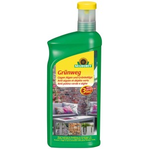 Neudorff Grünweg detergente per depositi verdi, flacone da 1000 ml. Rimuove alghe e depositi verdi.