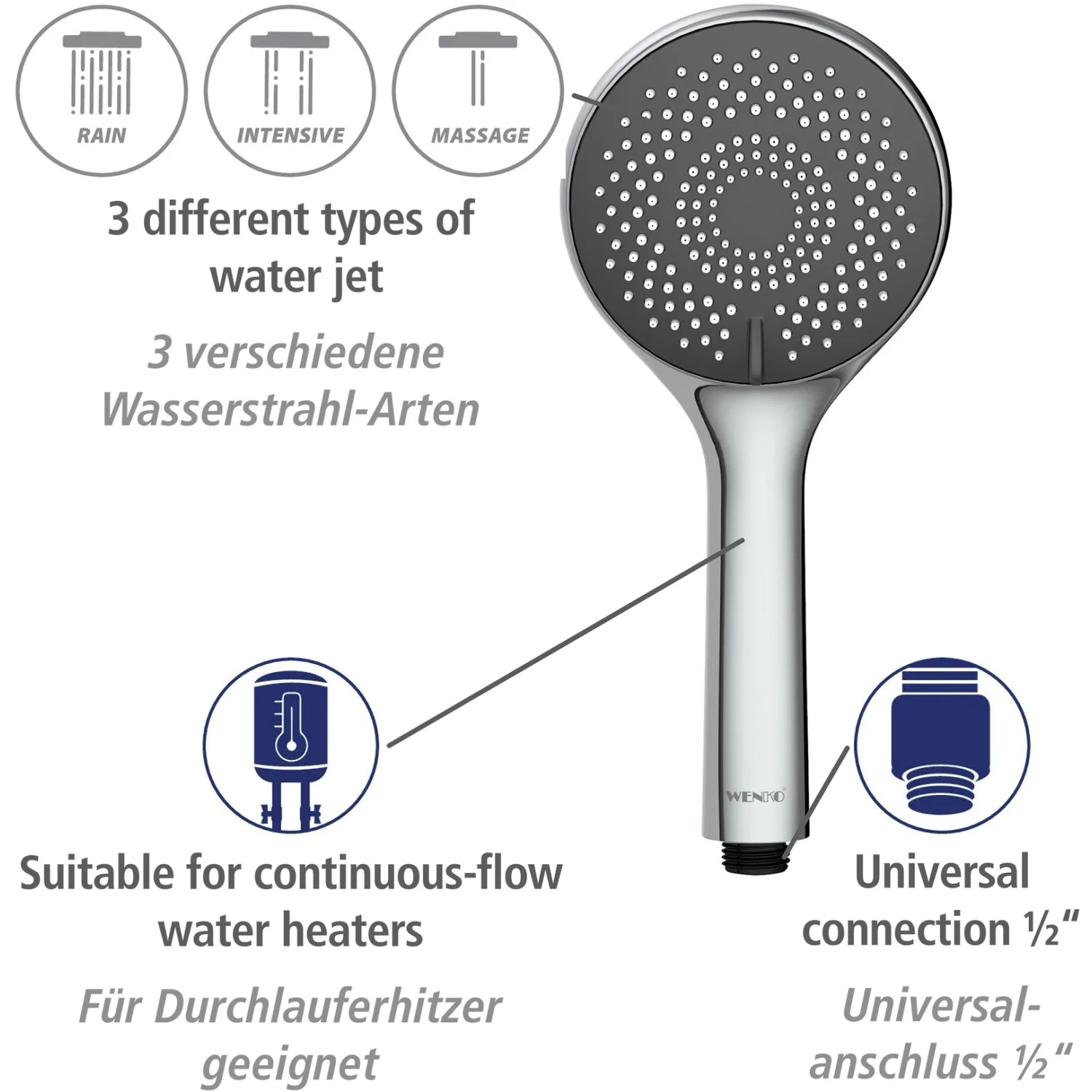 Wenko Brause-Set Watersaving Edelstahl / Kunststoff Chrom