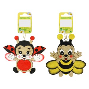 Decorazioni pasquali in legno, 9 cm, ape e coccinella, assortite rosso-giallo.