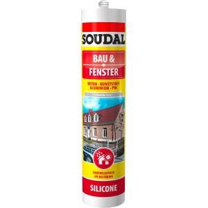 Soudal Bau & Fenster Silicone Grigio, cartuccia da 300ml per giunti di finestre permanentemente elastici.