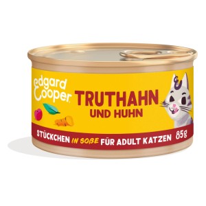 Edgard & Cooper cibo umido per gatti tacchino e pollo, lattina da 85g per gatti adulti.