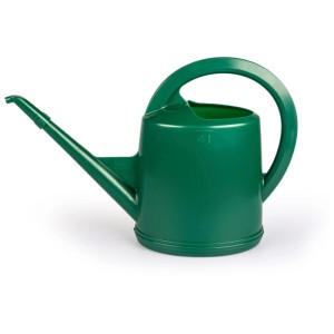 Arrosoir d'intérieur vert en plastique, capacité 4 litres, avec bec verseur et poignée.