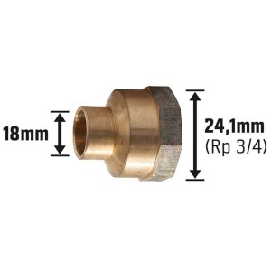 Raccordo di riduzione a saldare in bronzo rosso, 18 x 24,1 mm (Rp 3/4), per tubi in rame.