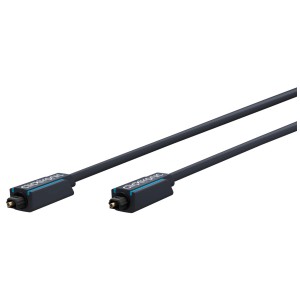 Cavo ottico Clicktronic nero, 1 m, con connettore Toslink per trasmissione audio digitale.