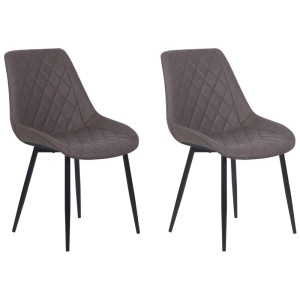 Set di 2 sedie da pranzo Maribel in similpelle marrone scuro con gambe in metallo nero.