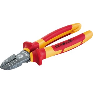 Pince coupante de côté LUX VDE Professional 190 mm avec manche rouge et jaune pour travaux électriques.