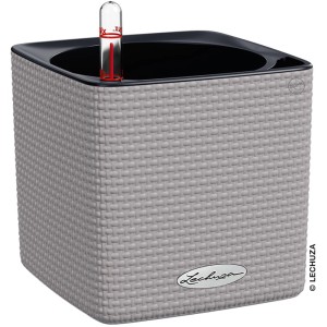 Pot de fleurs Lechuza Cube Color 16 en gris ardoise, 17x17cm, avec indicateur de niveau d'eau.