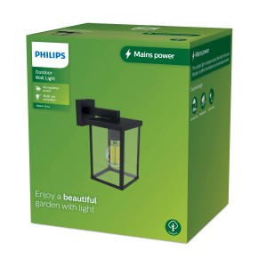 Applique murale extérieure Philips Bellini, carrée, noire, pour ampoule max. 25W (non incluse).