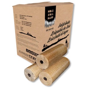 Briquettes de bois en carton, combustible compressé à partir de copeaux de bois pour cheminées et poêles.