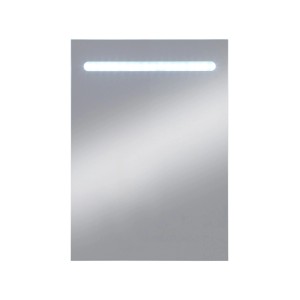Specchio illuminato a LED rettangolare a forma di cristallo, 50x70 cm, con luce bianca neutra.