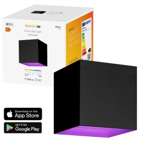 Hombli Smart Applique murale, aluminium, noir, 6W, 600lm, avec lumière RGB et emballage.
