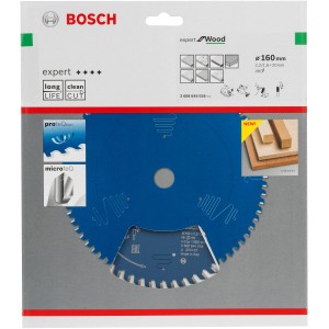 Lama per sega circolare Bosch Expert for Wood, 160mm, blu, per tagli precisi nel legno.