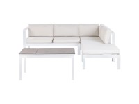 Beliani Garten-Ecksofa-Set Messina Aluminium Weiss / Cremeweiss