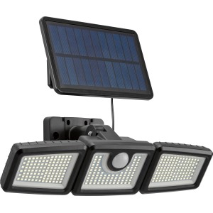 Projecteur d'extérieur solaire à LED avec détecteur de mouvement, 7W, 800lm, avec panneau solaire et trois lumières.