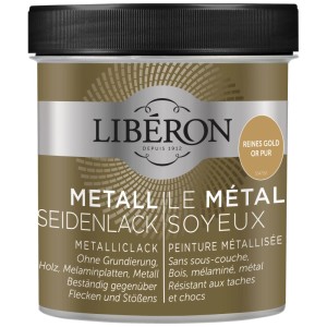 Libéron Smalto Metallico Effetto Seta Oro Puro, barattolo da 0,5 l. Pittura effetto per mobili in legno con lucentezza.