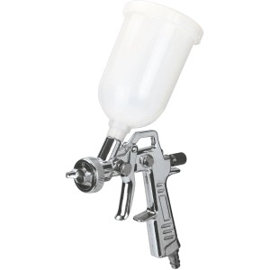 Pistolet à peinture Einhell avec godet supérieur, finition chromée, pour la peinture.