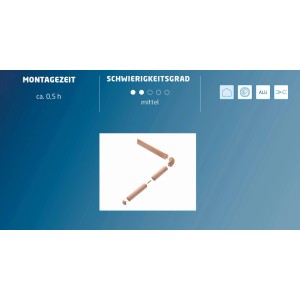 Gros plan du kit complet de main courante en hêtre massif (1500 mm) avec supports.