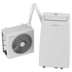 Condizionatore split mobile Kibernetik bianco con ruote, display digitale e unità esterna separata, 12'000 BTU.