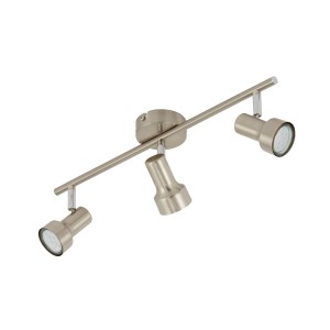 Plafoniera LED nickel opaco con 3 faretti orientabili.