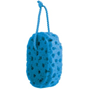 Éponge de douche bleue MSV avec cordon de suspension, un accessoire de bain pour le soin quotidien du corps.
