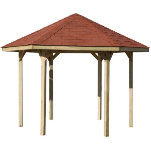 Weka Padiglione 656 Set risparmio con tegole rosse, gazebo esagonale in legno.