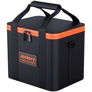 Sac de transport Jackery pour station d'alimentation Explorer 240, sac noir résistant avec accents orange.