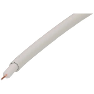 Weißes Koaxialkabel (Meterware) mit 90dB Schirmung für Audio- und Videosignale.