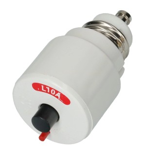 Interruttore automatico a vite bianco 10A con pulsante nero e marcatura rossa.