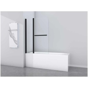 Paroi de baignoire Aurlane Black Comfort 2, noir mat, 100x140 cm, avec porte-serviettes.