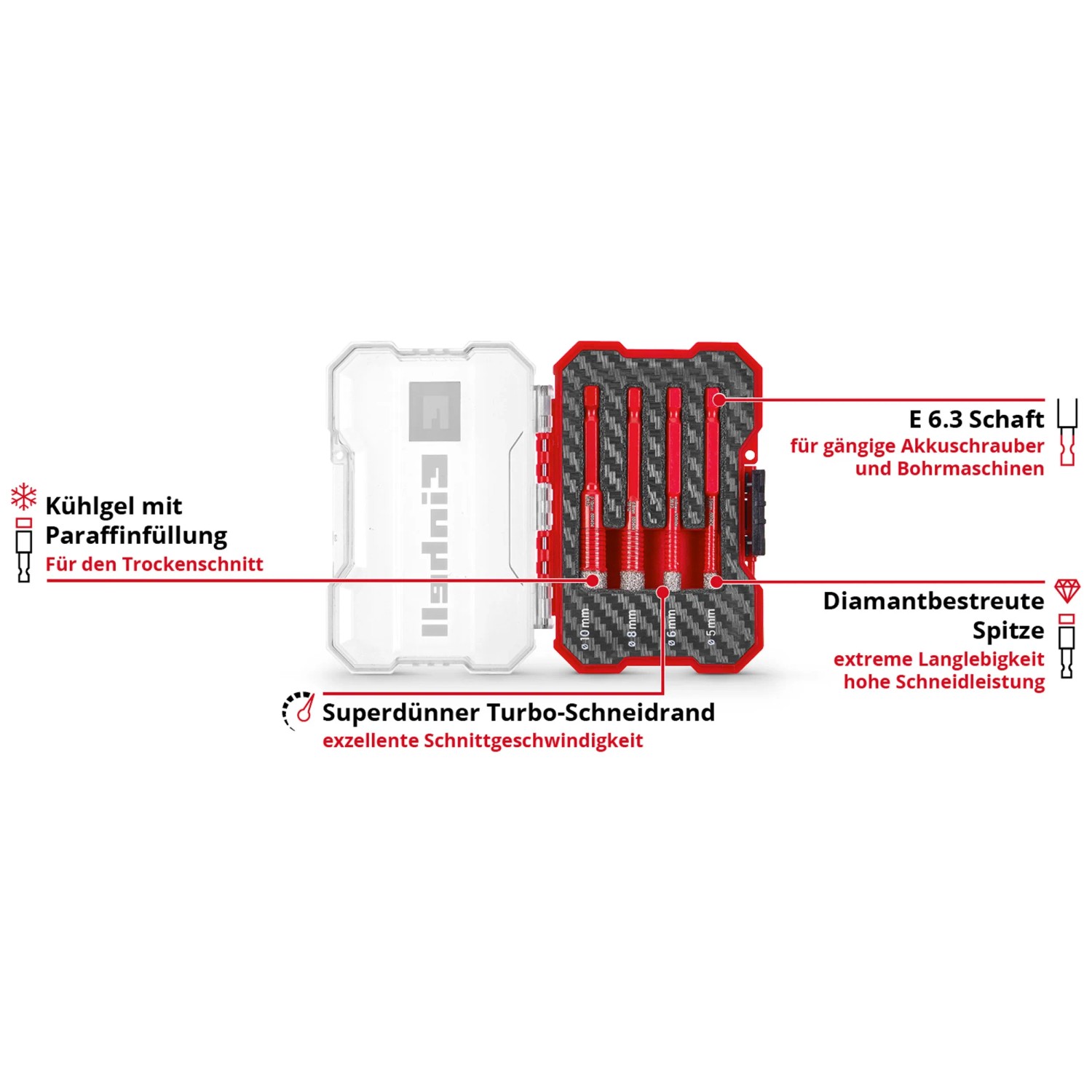Set Original Einhell XS-CASE - 4 Forets Diamantés Pour Carrelage à Sec