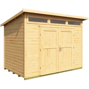 Casetta da giardino in legno Weka 264 non trattata con tetto a una falda e doppia porta. Ideale per riporre gli attrezzi.