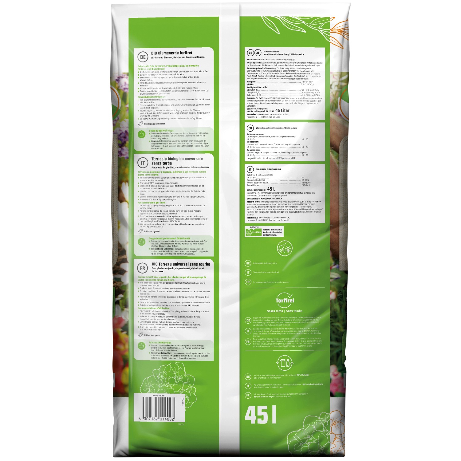 GROW by OBI BIO Blumenerde torffrei 45 l kaufen bei OBI