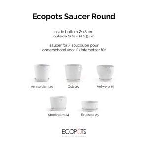 Soucoupe Ecopots Amsterdam, Stockholm, Oslo, Anvers et Bruxelles, blanc, 21 cm