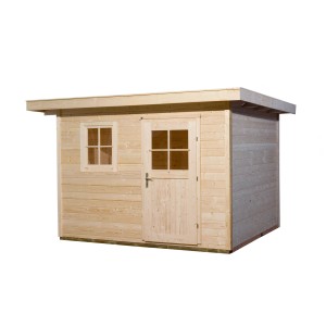 Abri de jardin en bois Weka non traité avec toit plat, 295x375 cm, avec fenêtre et porte.