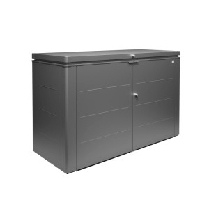Box universale Biohort HighBoard 200 grigio scuro metallizzato con due ante e serratura. Perfetto per giardino, cuscini, bidoni.