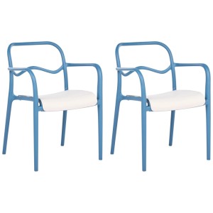 Due sedie da giardino Beliani Thasos, polipropilene blu con seduta bianca, impilabili, con braccioli.