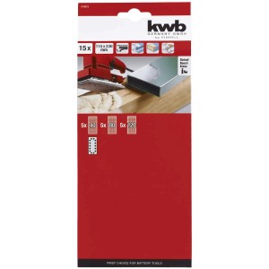 KWB bandes abrasives Q-Stick, lot de 15 pièces, grains assortis pour ponceuses vibrantes.