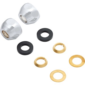 Jeu d'écrous à compression : 2 écrous chromés, joints et bagues d'insertion pour tuyaux de 10 mm.