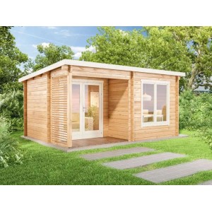 Casetta da giardino in legno Alpholz Orkus-44 con tetto a falda e tettoia, impregnata per immersione, 490x350 cm.