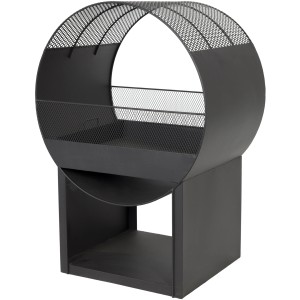 Brasero moderne Buschbeck Porthole en métal avec rangement pour bois, idéal pour jardin et terrasse.