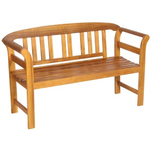 Banc de jardin Batam en acacia avec décor de rose sur le dossier, 80x50x130 cm.
