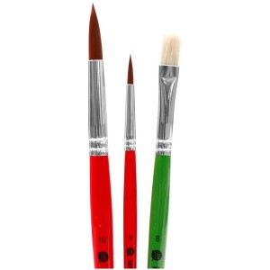 Pinselset mit 3 Malpinseln: rund, spitz und flach. Ideal für Hobby und Kunst.